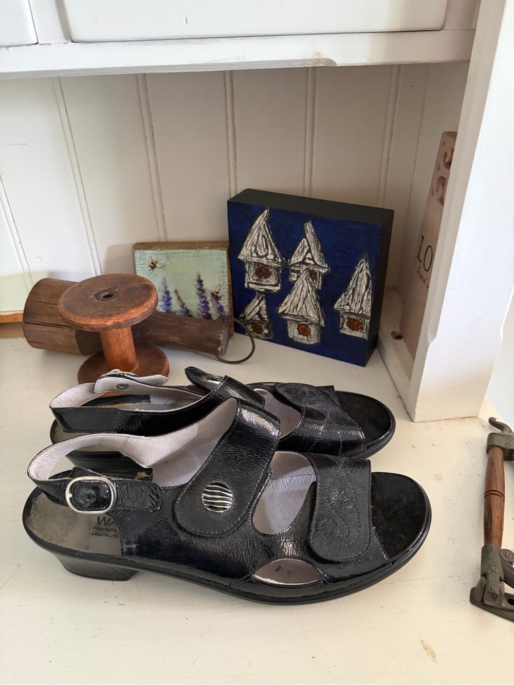 Waldlaufer Black Patent Leather Comfort Sandals